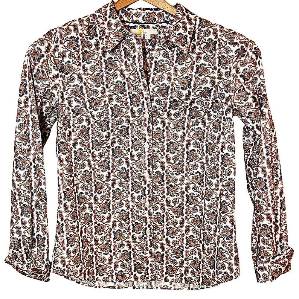Boden Paisley Floral Cotton Button-Down Business Casual Blouse Top Size 2P
